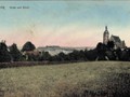 Teilansicht mit Kirche und Schule